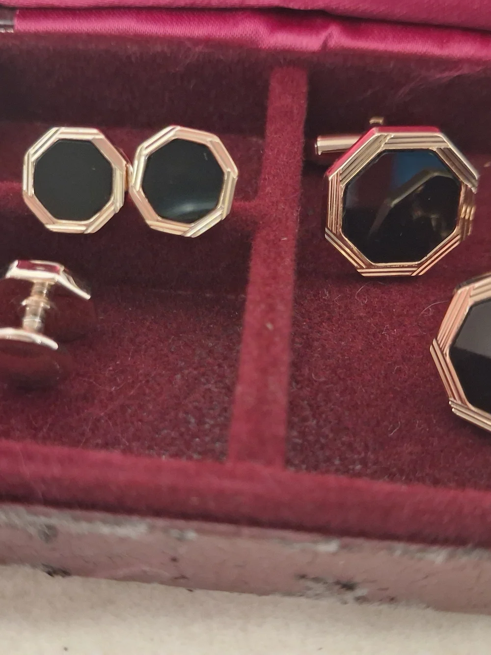 Gold-Tone and Black Octagon Cufflink and Shirt Stud Set